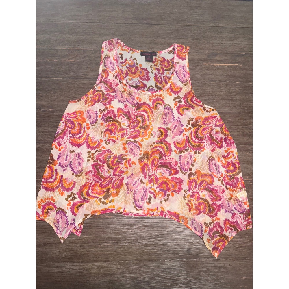 Material Girl Pink Orange Abstract Paisley Handkerchief‎ Hem Tank Top XL